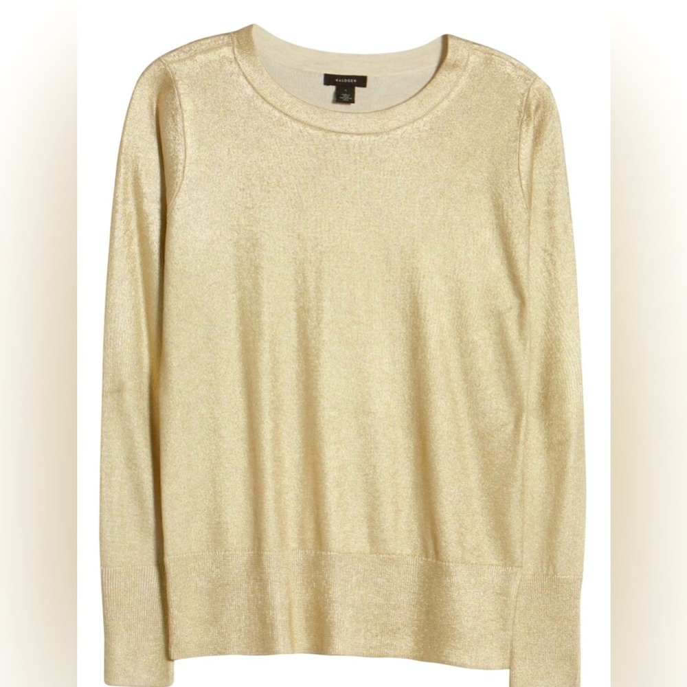 NWT Halogen Foil Crewneck Cotton Blend Sweater in Gold Size: Medium